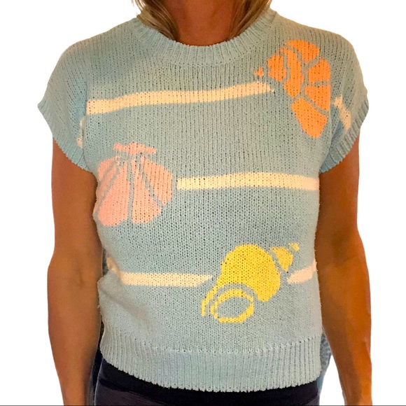 Vintage Coral Bay Sweater 90s Blue Shells - Picture 4 of 5
